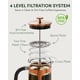 thumbnail image 4 of BAYKA Cafetera de prensa francesa de 34 onzas y 1 litro, prensa de café de acero inoxidable de vidrio de borosilicato espesado resistente al calor, cafetera fría, prensa de té para cocina, viajes, cam, 4 of 5