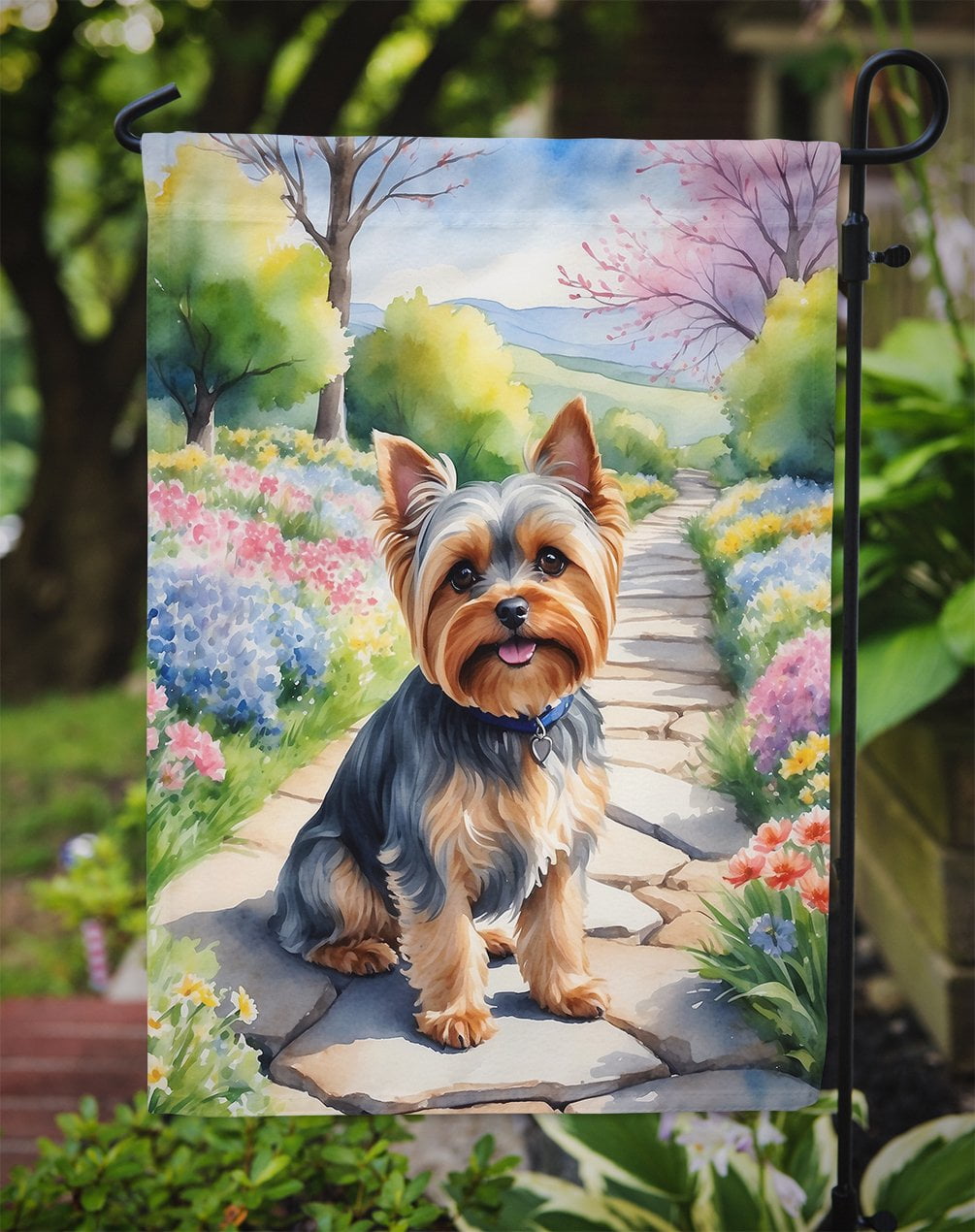 Yorkshire Terrier Spring Path Garden Flag 11.25 in x 15.5 in