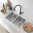 thumbnail image 4 of Stylish Dual Mount 28" Stainless Steel Double Bowl Kitchen Sink with Grids & Strainers S-300TG, 4 of 12
