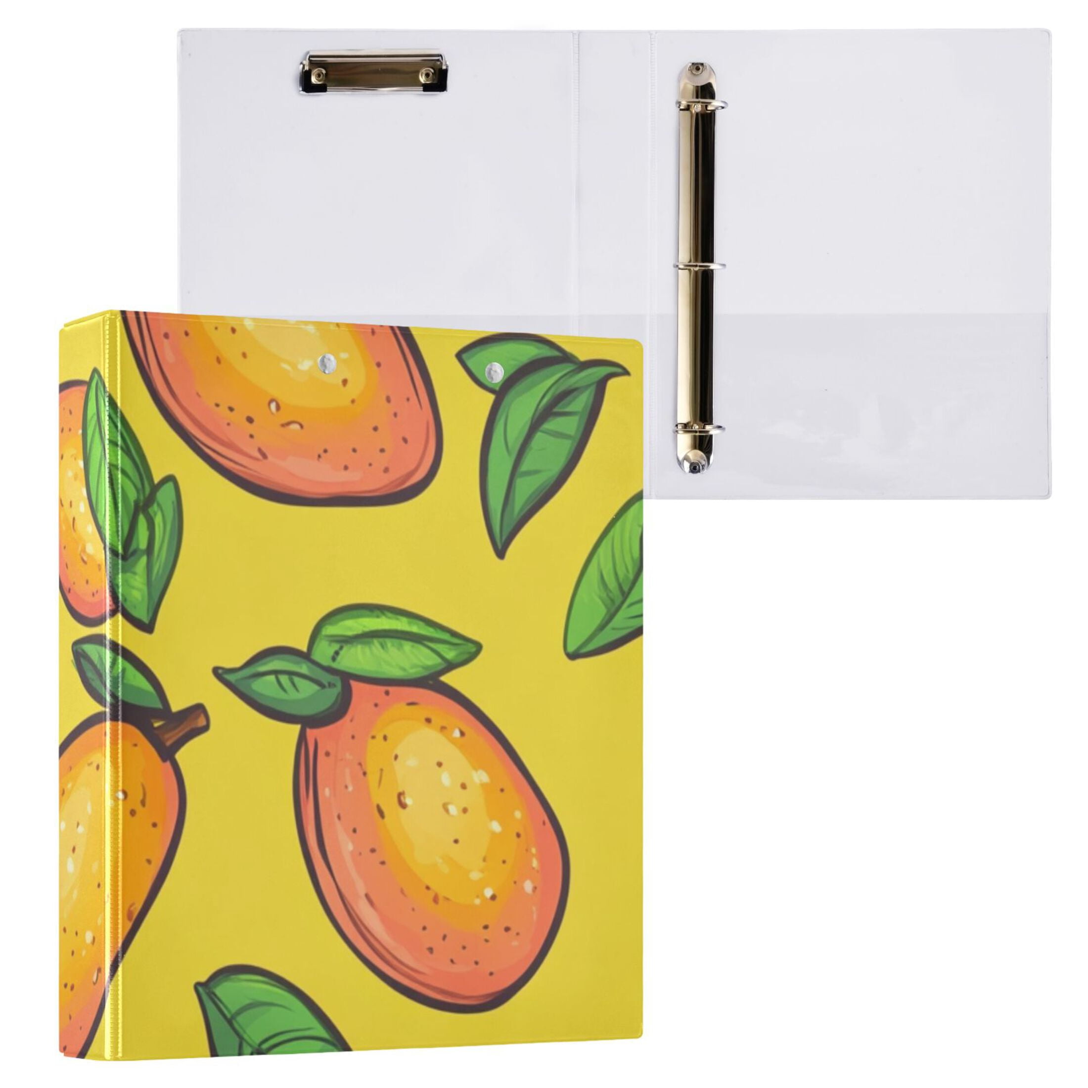 Yellow Mangos 3 Ring Binders 1.5 inch Hardcover File Folders with Interior Pockets A4 Size Organizer for School Office Hospital