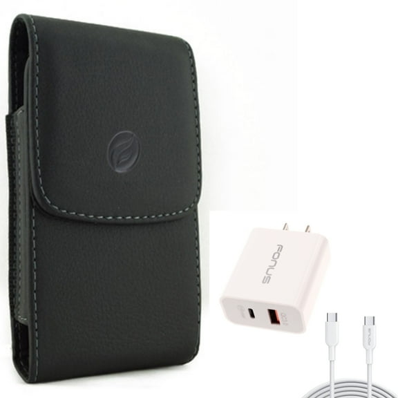 Leather Case Belt Clip w Fast Type-C 36W PD Home Charger for Samsung Galaxy A73 5G,A13 5G,A03s Phones - Holster Cover Pouch Vertical, 6ft Long Cable USB-C Power Cord QC3.0 Adapter