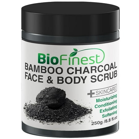 Biofinest Activated Bamboo Charcoal Body Scrub - with Dead Sea Salt, Shea Butter, Jojoba Oil, Vitamin E- Best For Dry Skin/ Cellulite/ Stretch Marks (Best Buffer For Fiberglass)