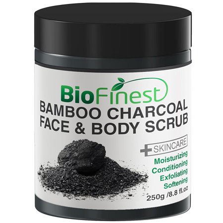 Biofinest Activated Bamboo Charcoal Body Scrub - with Dead Sea Salt, Shea Butter, Jojoba Oil, Vitamin E- Best For Dry Skin/ Cellulite/ Stretch Marks (Best Cure For Stretch Marks)