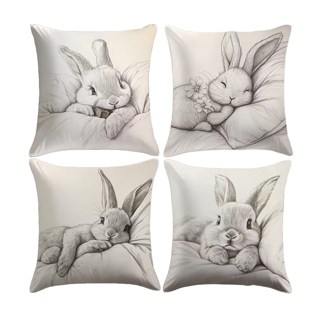 4pc Easter Pillowcases with Rabbit and Egg Patterns, Decorative Throw Pillow Covers for Sofa Couch, Festive Home Decor Cushion Cases