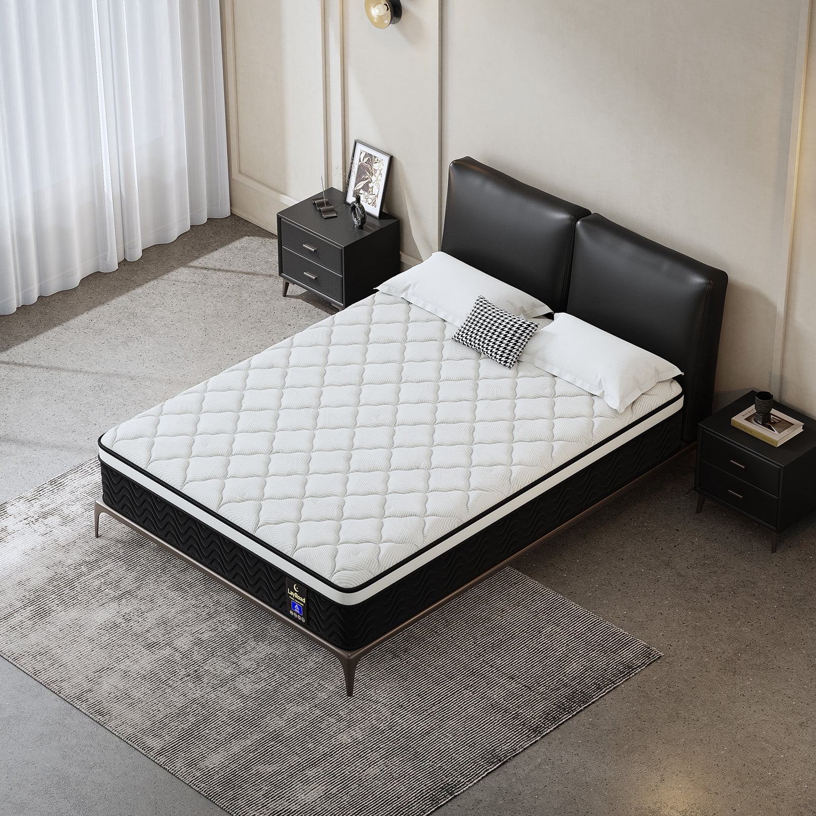 LayRoad 14 Inch Twin Mattress, Medium Firm, Cooling Comfort & Motion Isolation, CertiPUR-US Certified, 100-Night Trial, Black White