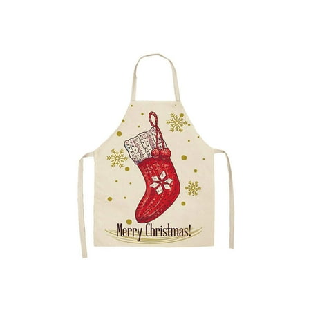

Sorrowso Christmas Cartoon Pattern Linen Oil-proof Apron Housework Cleaning Kitchen Tools