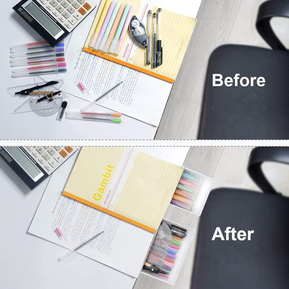 2 Pack Under Desk Drawer Organizer, Slide Out Pencil Holder, Desk Drawer Attachment, Plastic Desk Accessories & Workspace Organizers, Hidden Desktop Organizer Self-Adhesive