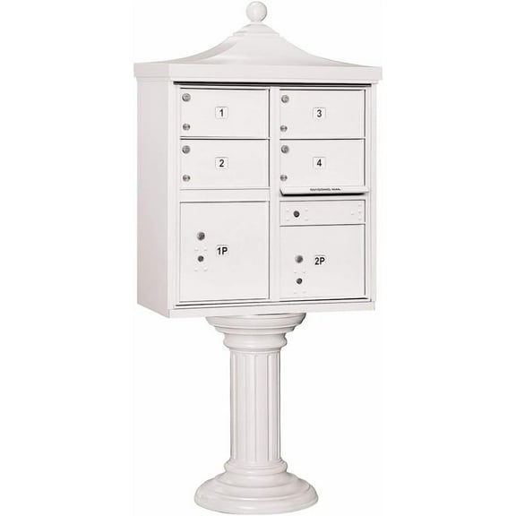 Regency Decorative Cluster Box Unit with 4 Doors and 2 Parcel Lockers in White with USPS Access Type V