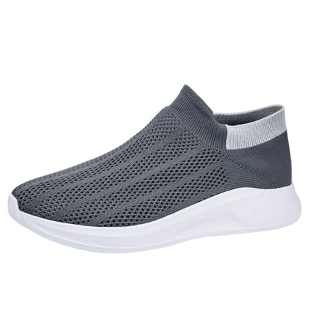 

ZIZOCWA Comfortable Men S Mesh Wedges Walking Shoes Breathable Stretch Cloth Slip On Sports Casual Shoes Non-Slip Soft Sole Work Sneaker Grey Size41
