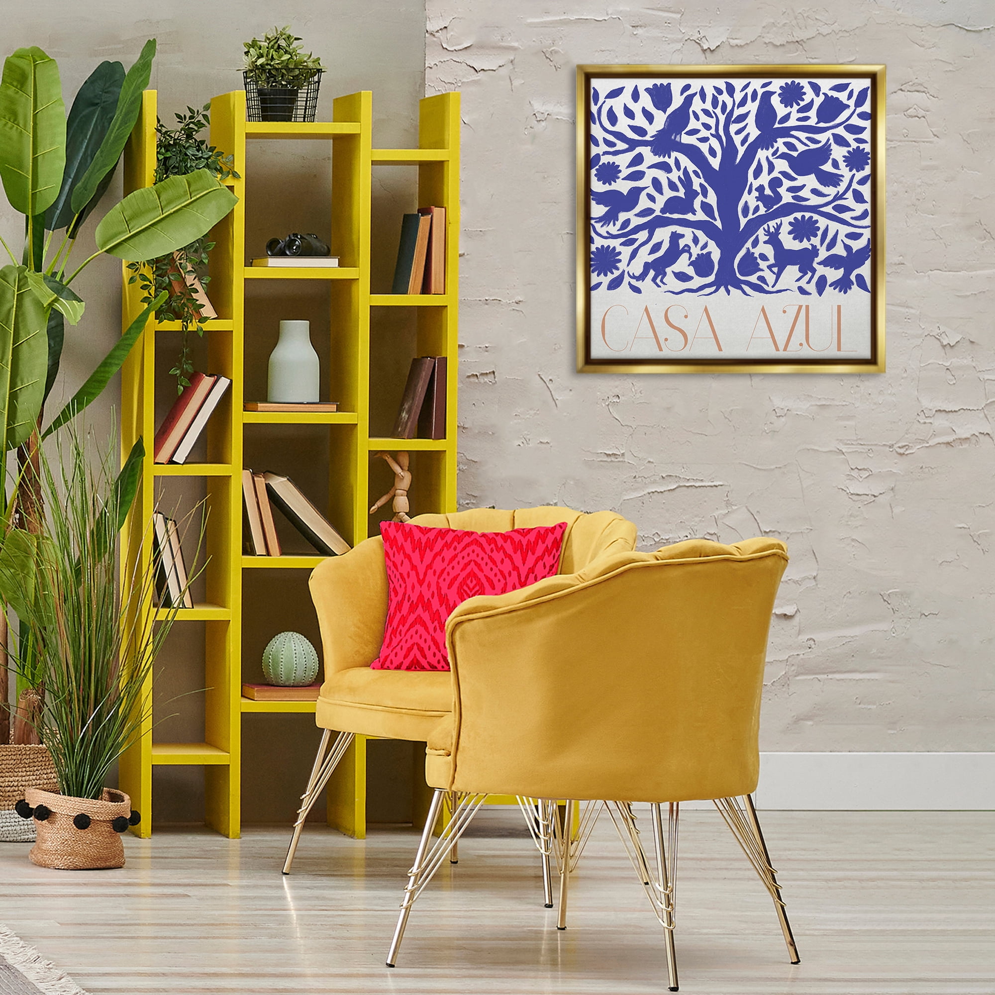 Stupell Industries Casa Azul Árbol y Animales Animals Painting Gold Floater Framed Art Print Wall Art, 25 x 25