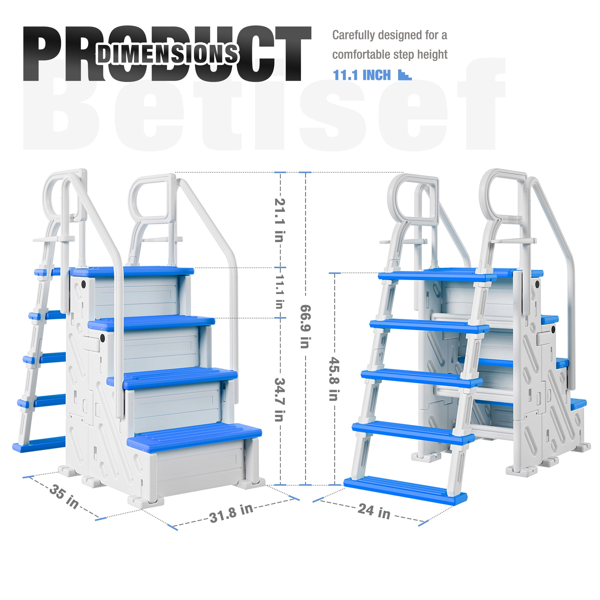 Betisef Pool Ladder above Ground, Heavy Duty 4-Step Pool Ladder with Dual Handrails and Non-Slip Steps, 500 LBS Load Capacity, for 46-58 Inch