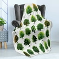 thumbnail image 4 of Nature Soft Flannel Fleece Blanket, Mother Nature Gift Different Types of Trees and Pines Planes Bushes Art Print, Cozy Plush for Indoor and Outdoor Use, 70" x 90", White and Green, by Ambesonne, 4 of 5