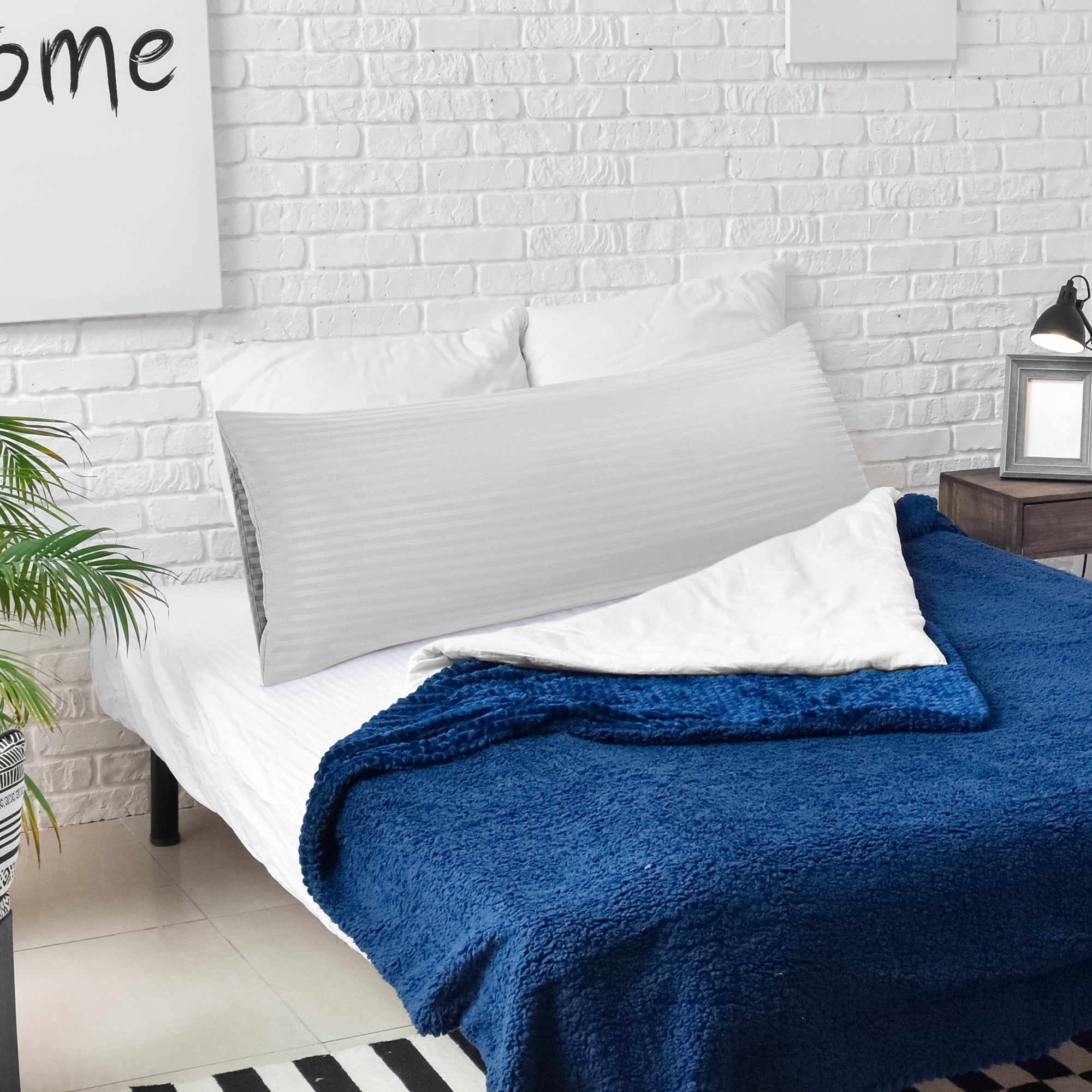 Unique Bargains Microfiber Body Striped Pillowcase Soft Light Gray 20x55 Inch