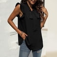 thumbnail image 5 of MESSUEN Sleeveless Shirts for Women Front Tie Top V-neck Flounce Tank Tops for Women Casual Solid Sleeveless Chiffon Blouses Ruffle Elegant Vest Women's Shirts Women Basic Tops Black L, 5 of 8