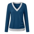 thumbnail image 5 of Lutiedan Long Sleeve Shirts for Women Fall V Neck Color Block Tops Dressy Casual Side Button Ruched Blouses S-XXL, 5 of 7