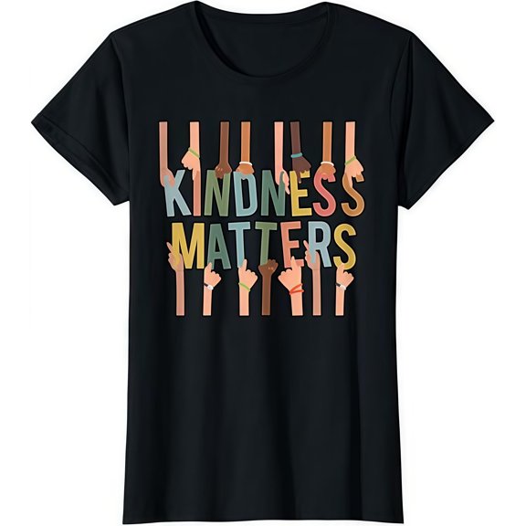 Kindness Graphic Tee T-Shirt Hands Cotton Top Inspirational Design Casual Short Sleeve Crew Neck Apparel Black S-5XL