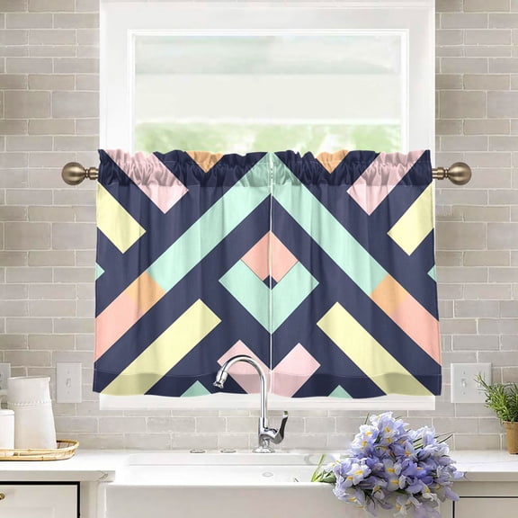 Yayeee Kitchen Curtains Tier Pair Light Filtering 27"x36" Rod Pocket Short Cafe Window Panel, Green Stripes