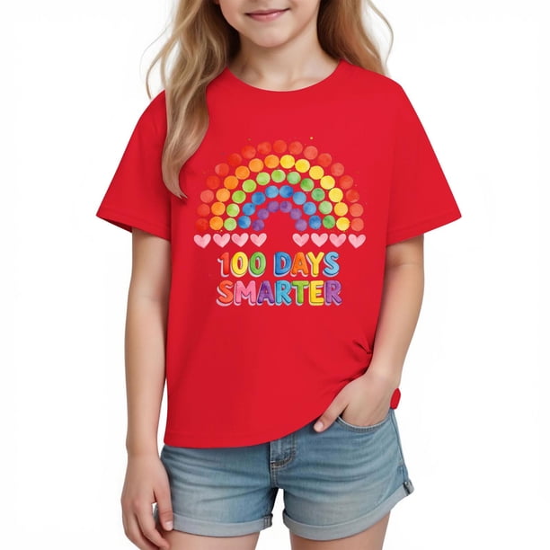 Camiseta Gráfica de la Temporada de la Escuela de las Niñas de los Niños de Manga Corta, Linda Impresión de la Camiseta Casual para los Niños 3-10 Años de Uso Diario