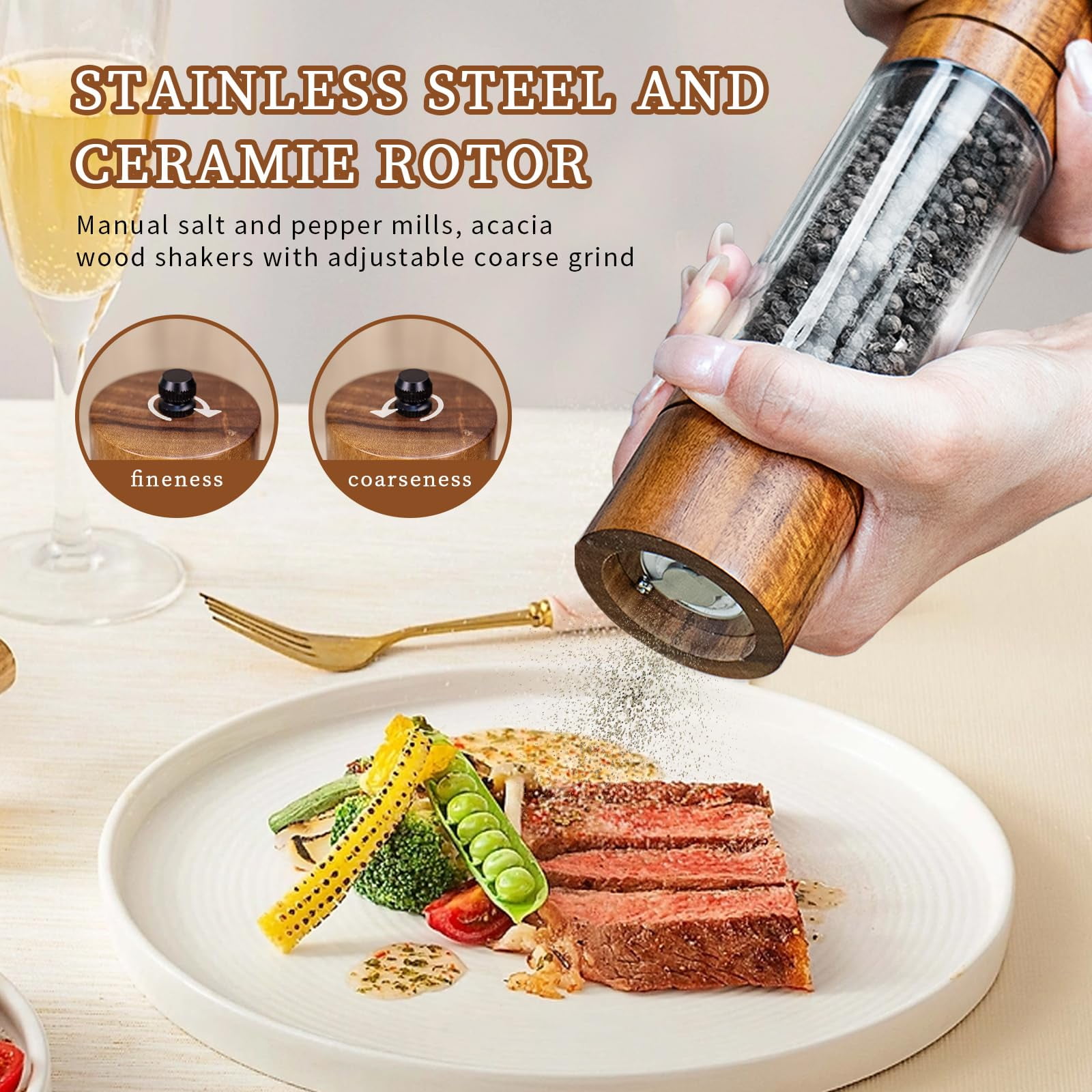 2-piece acrylic salt and pepper grinder, manual salt and pepper grinder - suitable for kitchen supplies in restaurants and kitchens