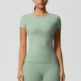 thumbnail image 2 of Htigea Seamless Short Sleeve Shirts for Women Breathable Running Workout Tops Athletic Gym Yoga Basic T-Shirts Green,S, 2 of 6
