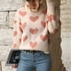 thumbnail image 5 of Suéter Con Estampado de Corazones, Dulce, Informal, Cuello Redondo, Manga Larga para Mujer, Vacaciones y Ocio, 5 of 7