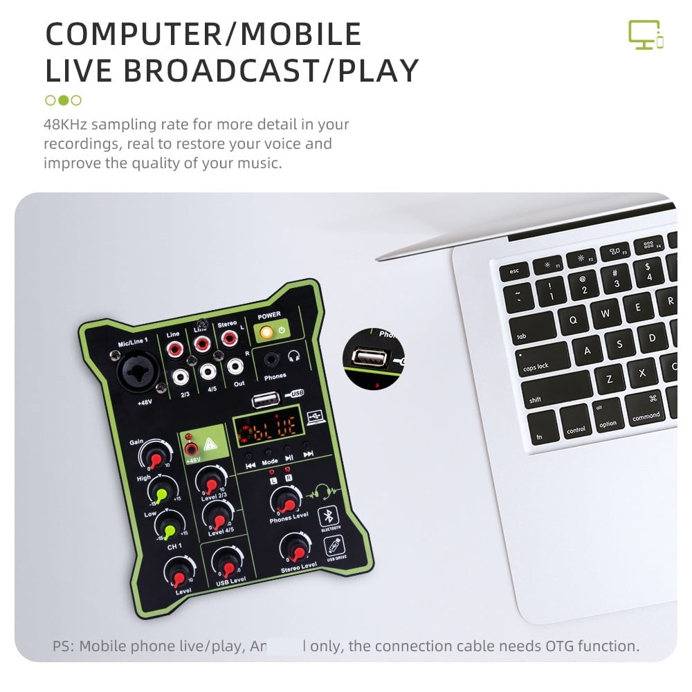 Professional 5 Channel Mixer USB Bluetooth Mixer High and Low DJ Multi-Function Mixer