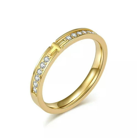 Rose Gold/Silver/Gold Stainless Steel CZ Band 3mm Men/Women Cross Ring Size 6-11