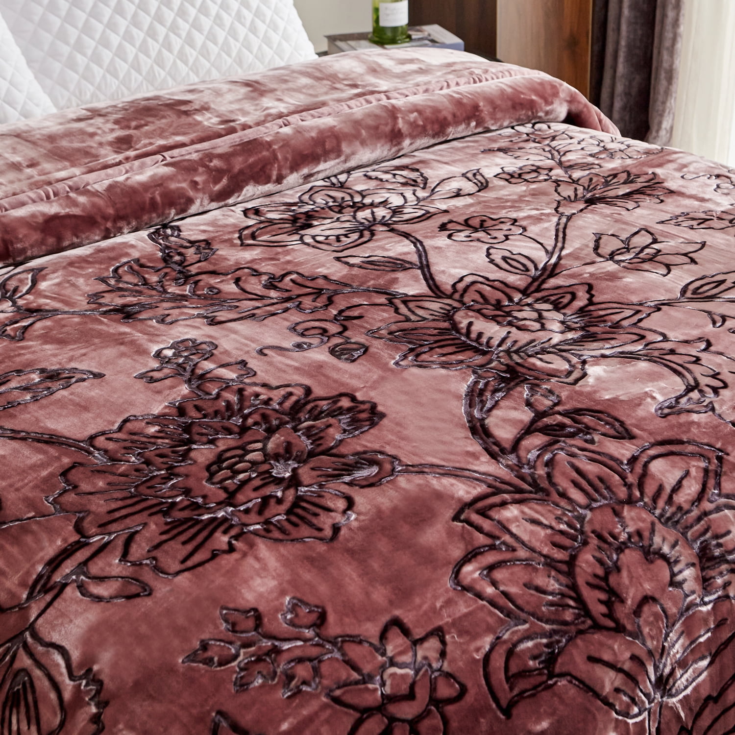 Heavy Thick Fleece Blanket King Size, 10.5lbs,2 Ply A & B Pattern Silky Soft Warm Reversible Raschel Winter Blanket, Minky Soft Plush Blanket for Sofa Bed, 87"x94", Red Bean Paste Floral