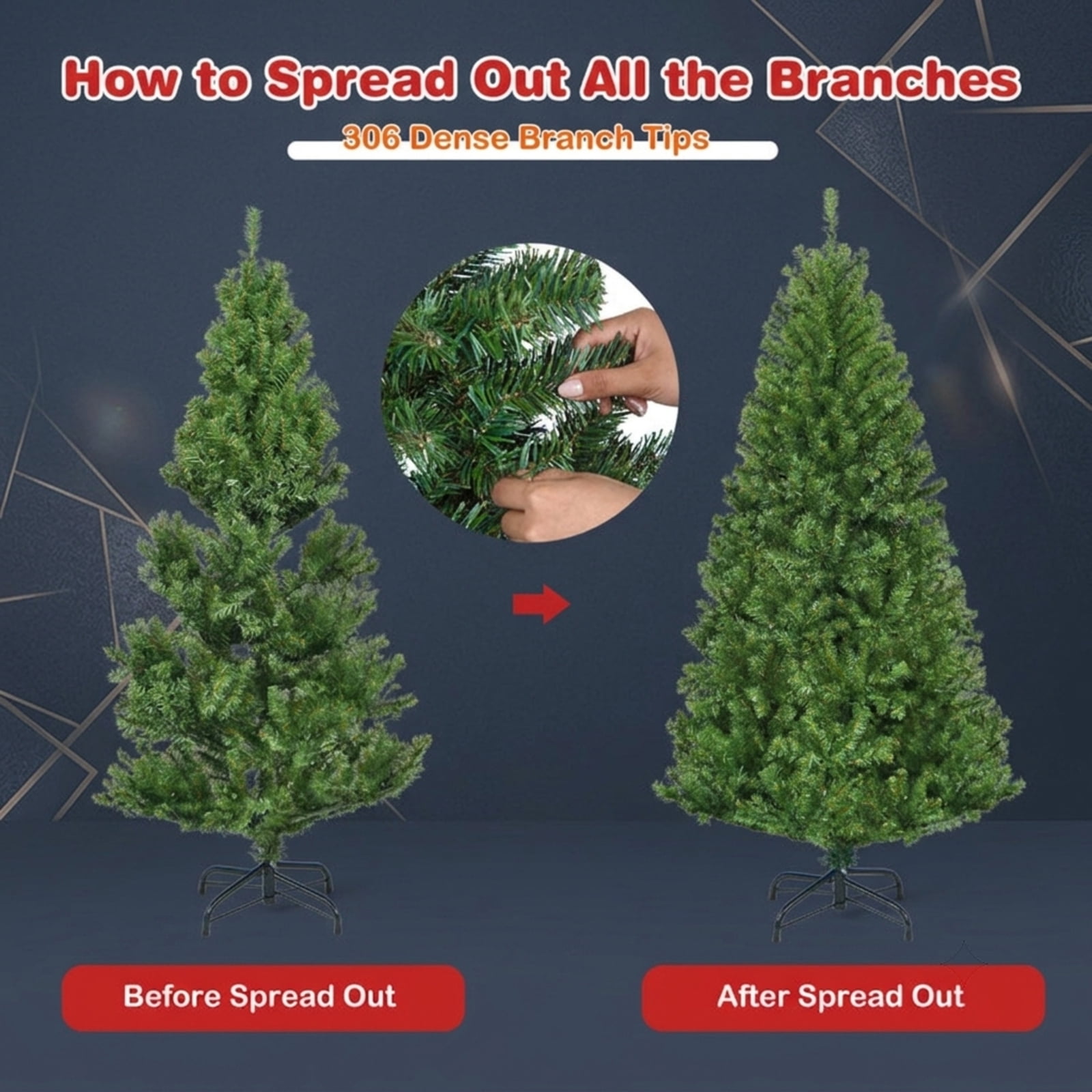 RUIE, 4 ft, Artificial Christmas Tree, with 100 LED Lights, 300 Branch Tips, Green Holiday Xmas Tree for Indoor Home Office Decoration