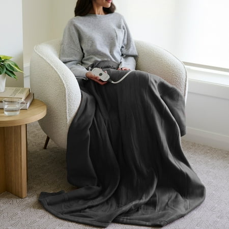 Sunbeam Dark Shadow Nordic Premium Electric Heated Throw, 50" x 60, 4 Heat Settings, Fast Heating, 4-Hour Auto Shut-Off, Machine Washable, Warm, Cozy & Comfortable