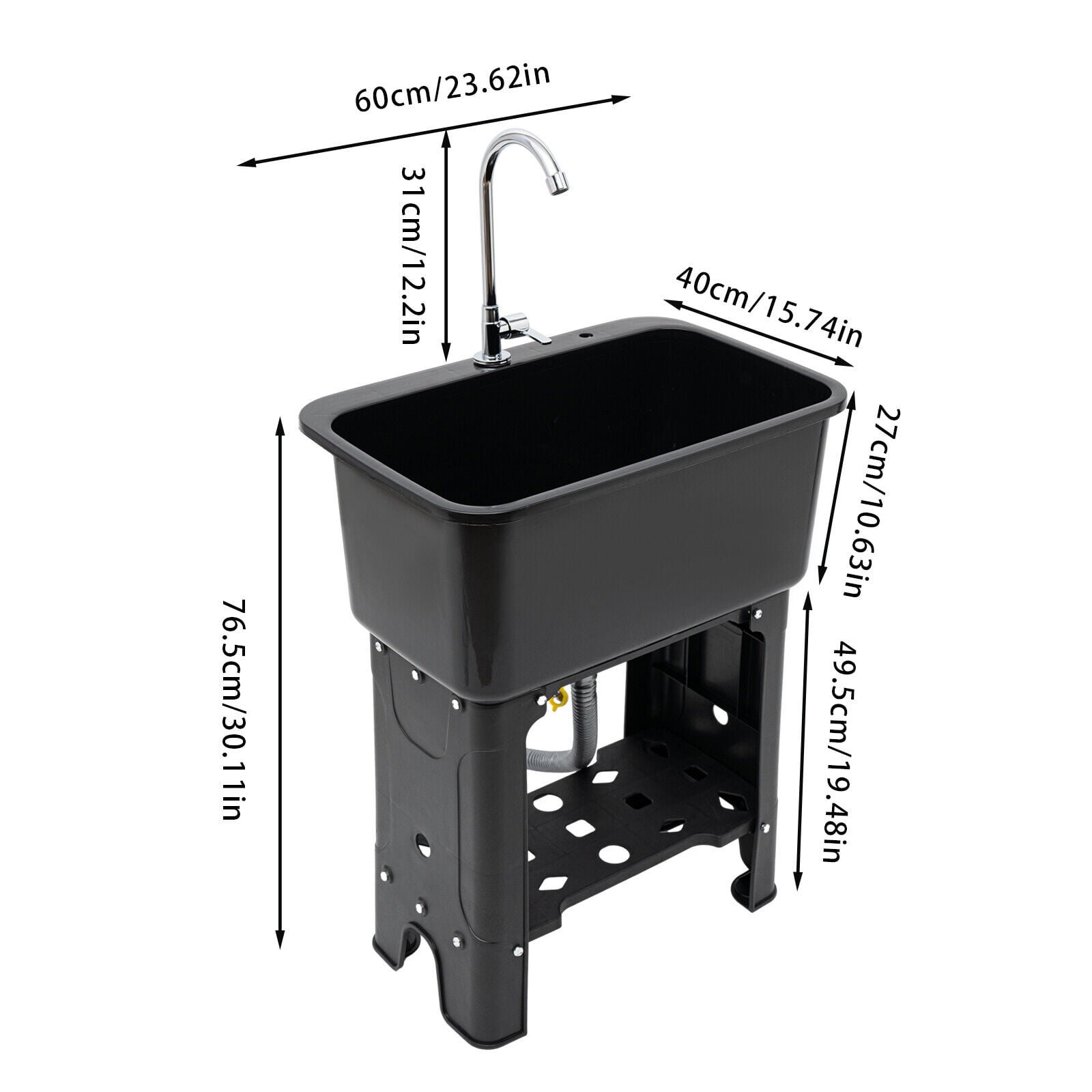 Utility Sink, Modern Laundry Room Sink with Washboard, 360° Rotation Faucet, Storage Shelf and Drain Kit, Freestanding Laundry Tub Sink for Garage Garden Load 50kg