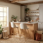 Homy Casa 26 Swivel Counter Height Bar Stools Set of 2, Upholstered Kitchen Island Chairs, Beige