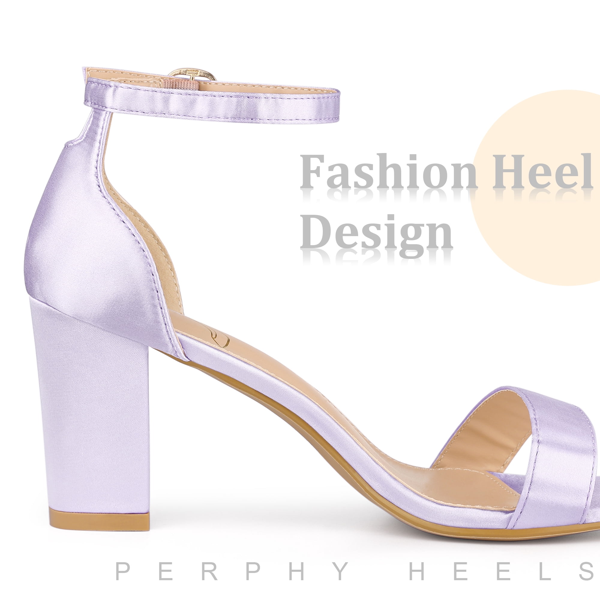 Unique Bargains Women's Open Toe High Heel Ankle Strap Satin Block Heels Sandals Purple 9