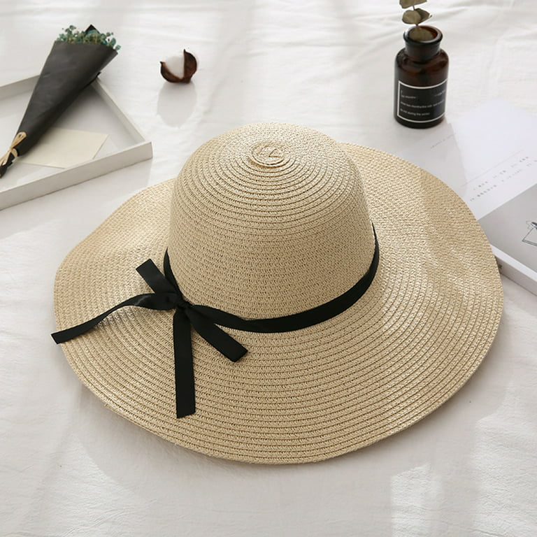 Cheers.US Sun Hats for Women Wide Brim Straw Hat Beach Hat Anti UV Foldable  Packable Cap for Travel
