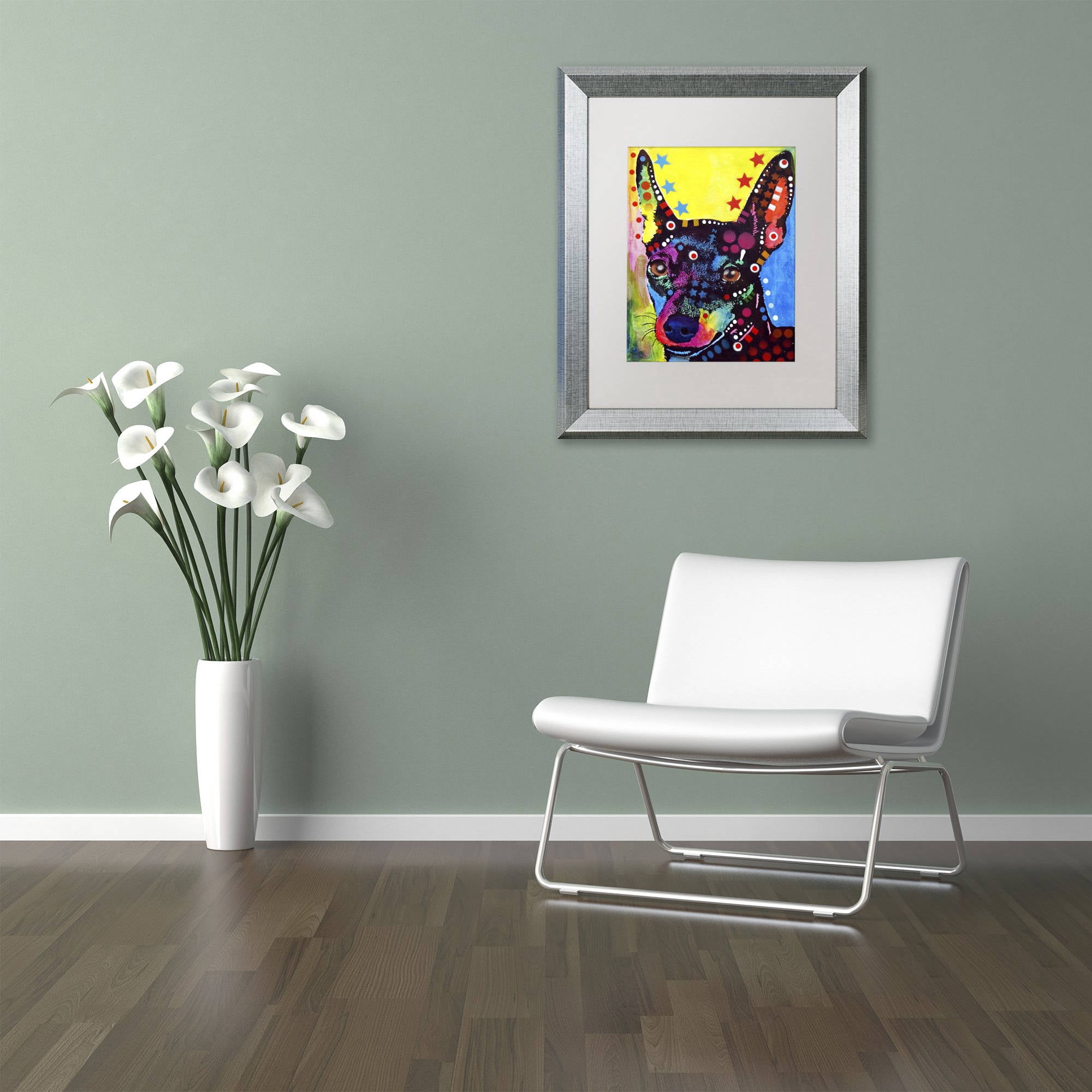 Trademark Fine Art "Miniature Pinscher" Canvas Art by Dean Russo, White Matte, Silver Frame