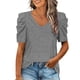 thumbnail image 1 of Pntutb - Camiseta informal para mujer, cuello en V, manga abullonada, manga corta, blusa, tops Pntutb Pntutb-3049, 1 of 9