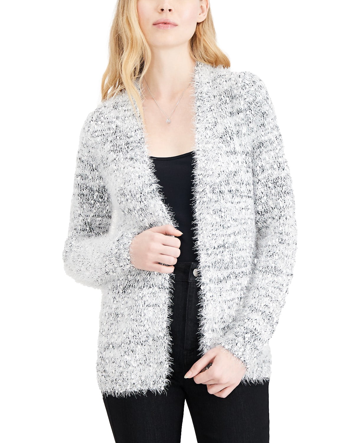 fuzzy open front cardigan