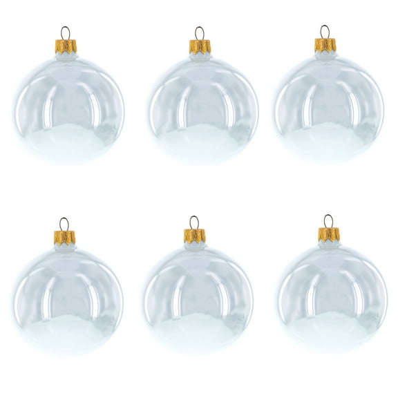 Set of 6 White Glossy Glass Ball Christmas Ornaments 3.25 Inches