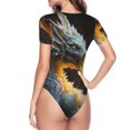 thumbnail image 4 of Balery Golden White Fire Dragon Women's Short Sleevee Crew Neck Bodysuit Tops Short Sleeve Tops Basic-X-Large, 4 of 9