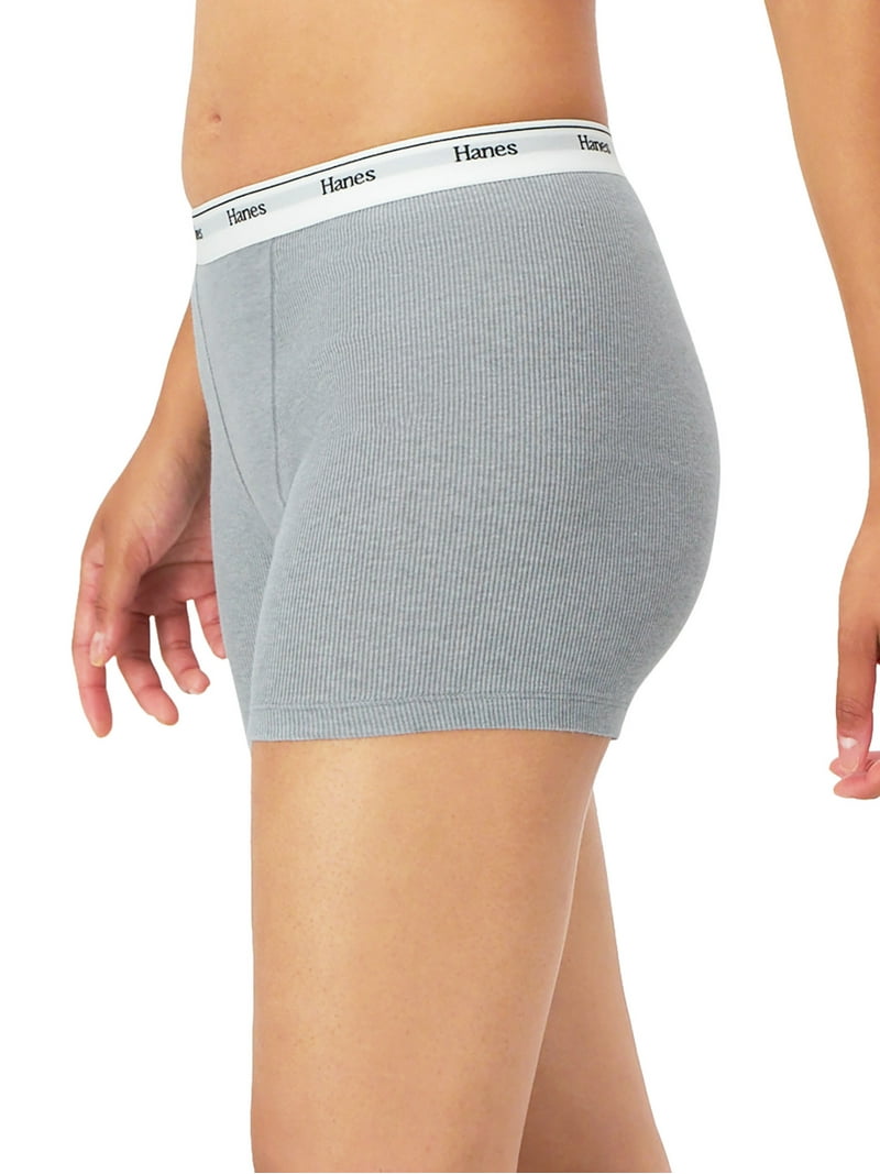 Hanes Women's Cotton Stretch Boxer Briefs 4-Pack Mid-Thigh Panties