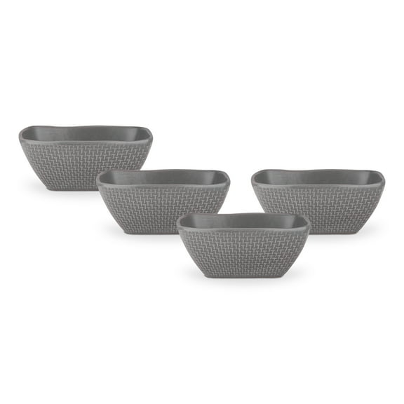 Stone Lain Olivia Stoneware Bowl Replacement Set, Gray with Embossed Basket Weave