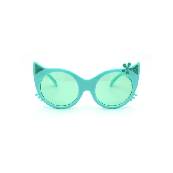 Girls Kitty Cat Ear Whisker Flower Cat Eye Sunglasses Mint Green