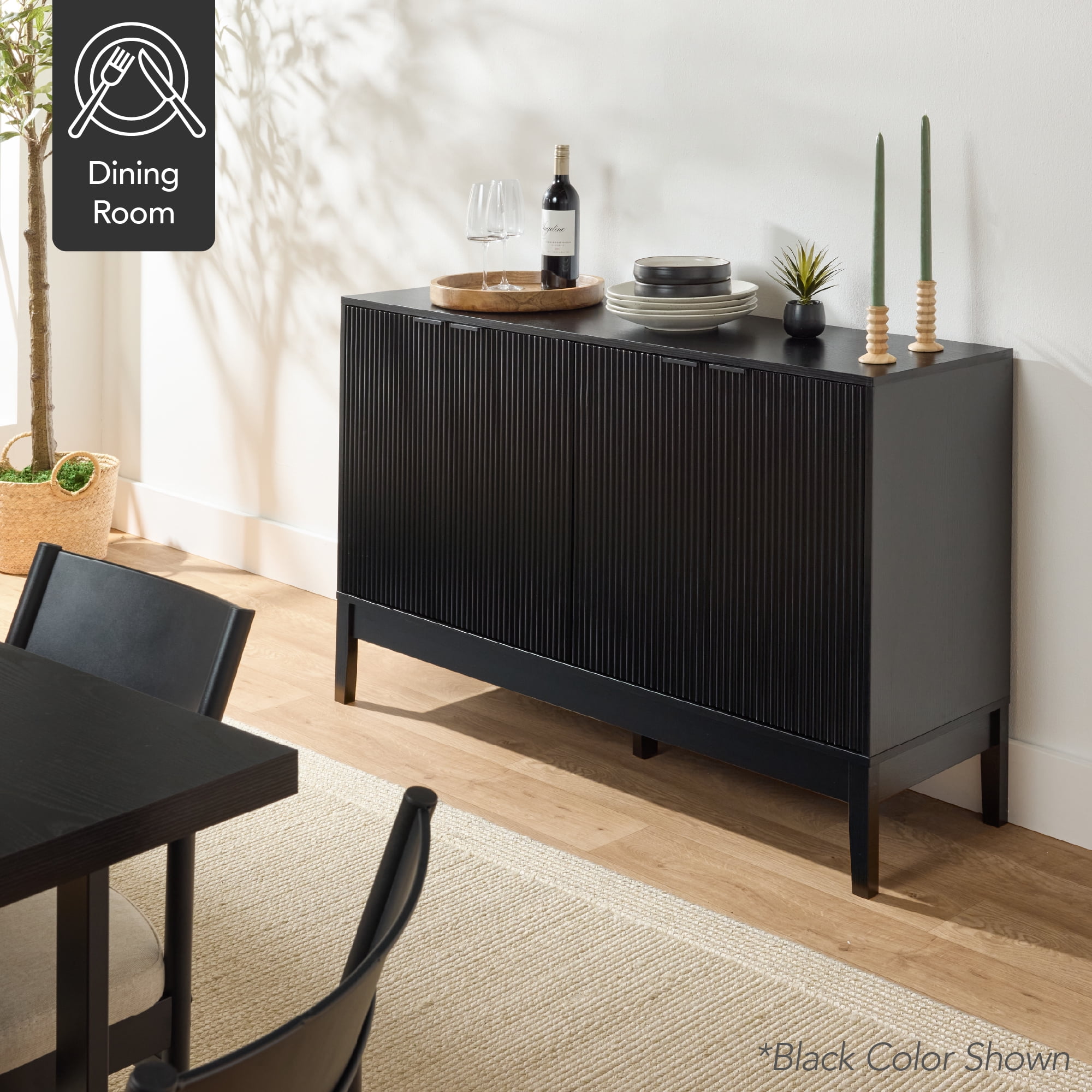 Best Choice Products 4-Door Reeded Storage Cabinet w/ Soft-Close Doors, Multipurpose Accent Furniture - Walnut