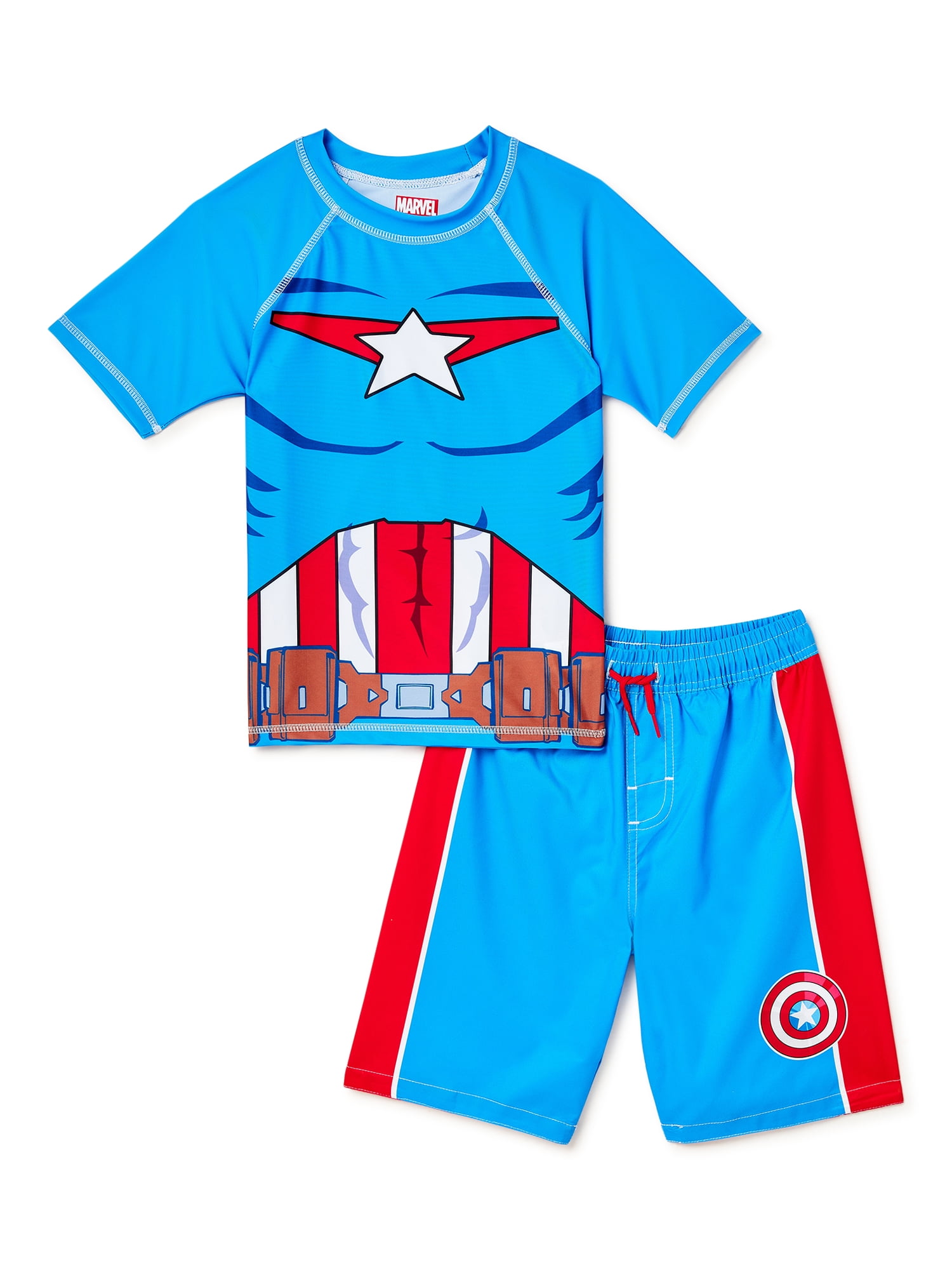 Meina Little Boys Super Hero One Piece Swimsuit Kids Swim Set Short Sleeve Bathing Suit Rashguard Swimwear