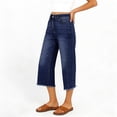 thumbnail image 7 of Women's High Waisted Jeans Pants Summer Casual Elastic Waist Stretchy Capri Pants with Pockets by Yigetop Dark blue M, 7 of 7