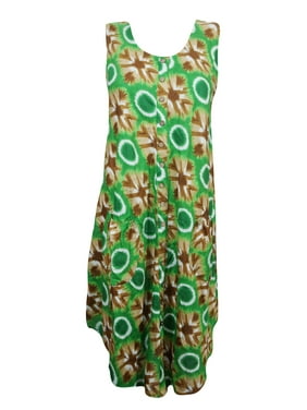 Mogul Women's Tank Dress Green Tie Dye Sleeveless Beach Cover Up Summer Dresses