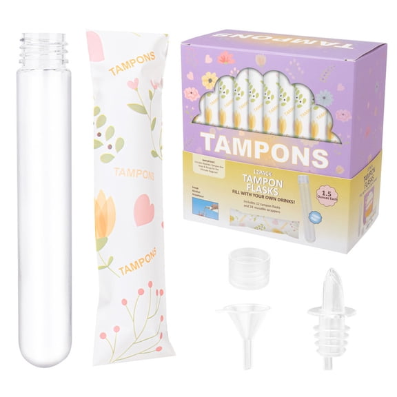 MyMealivos Tampon Flasks 12 Pack (18 oz Total) - Hidden Alcohol Travel Flasks for Women, Includes Funnel & Spout, Secret Liquor Containers for Nightclubs, Cruises, and Sports Events-Purple