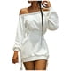 thumbnail image 1 of Gibobby Vestidos de sueter elegantes Vestido de mujer ajustado fuera del hombro Color sólido con cordones Cintura con cordón Manga larga Bodycons Mini(Blanco,G), 1 of 3