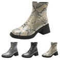 thumbnail image 6 of Snakeskin Chelsea Dress Boots for Women Fashion Casual Leather Square Toe Chunky Mid Heel Short Ankle Booties, 6 of 8