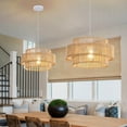 thumbnail image 6 of 16'' 2-Tier Pendant Light, Height Adjustable Hanging Lamp for Kitchen Island, Dining Room, Bedroom, Natural Bamboo, Beige, 6 of 9